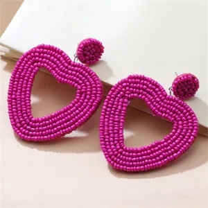 Rose Synthetic Howlite Openwork Heart Drop Earrings