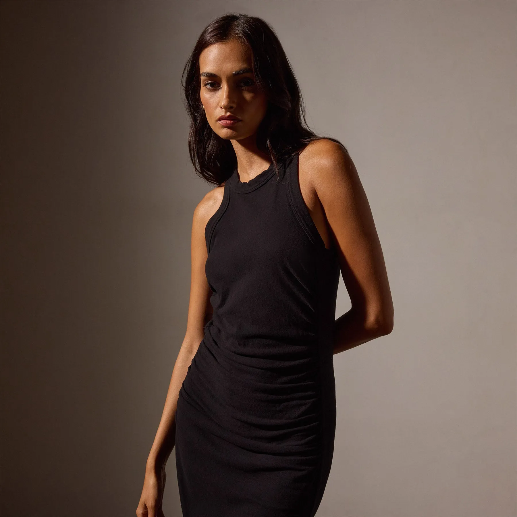 Ruched Cut Away Tank Dress - Black