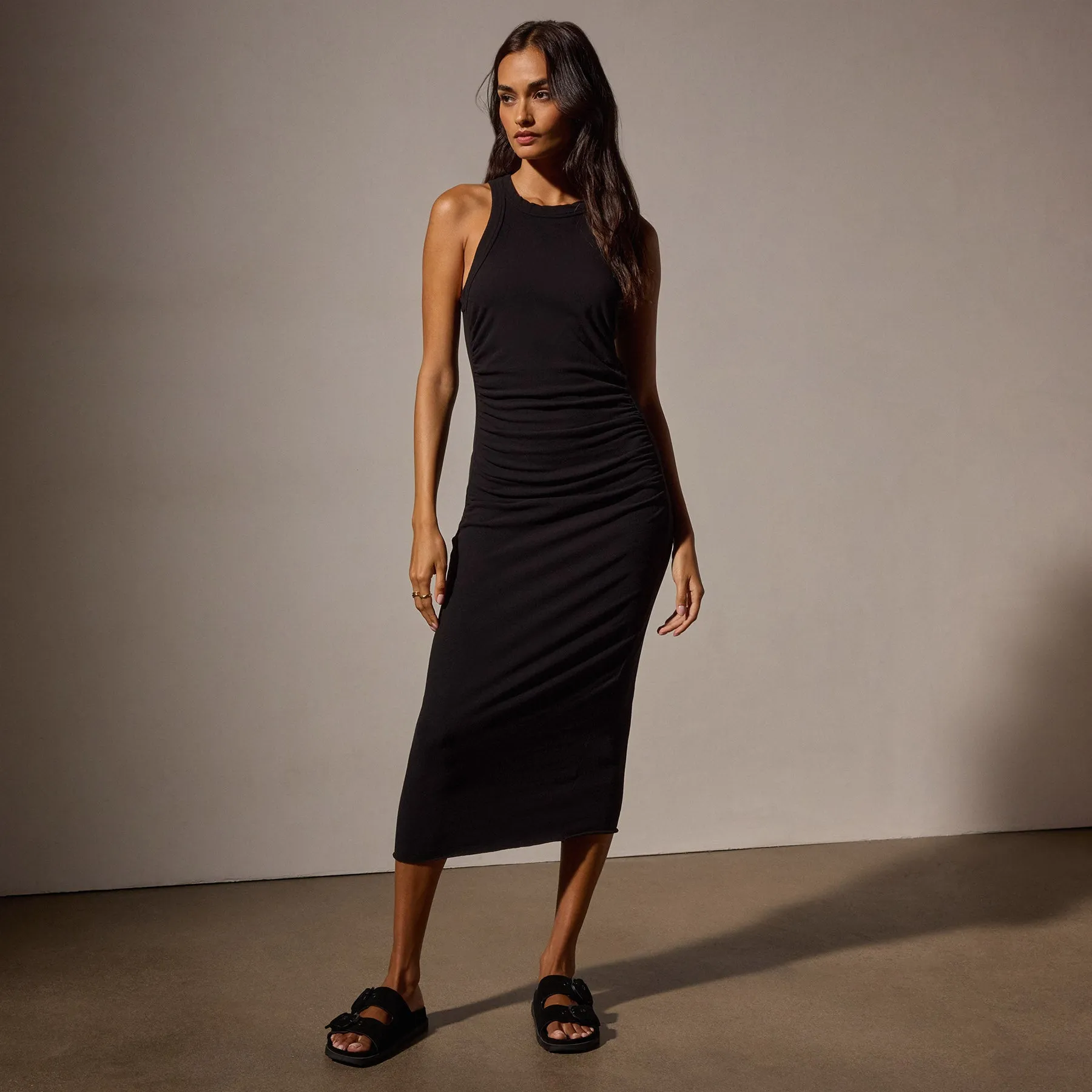 Ruched Cut Away Tank Dress - Black