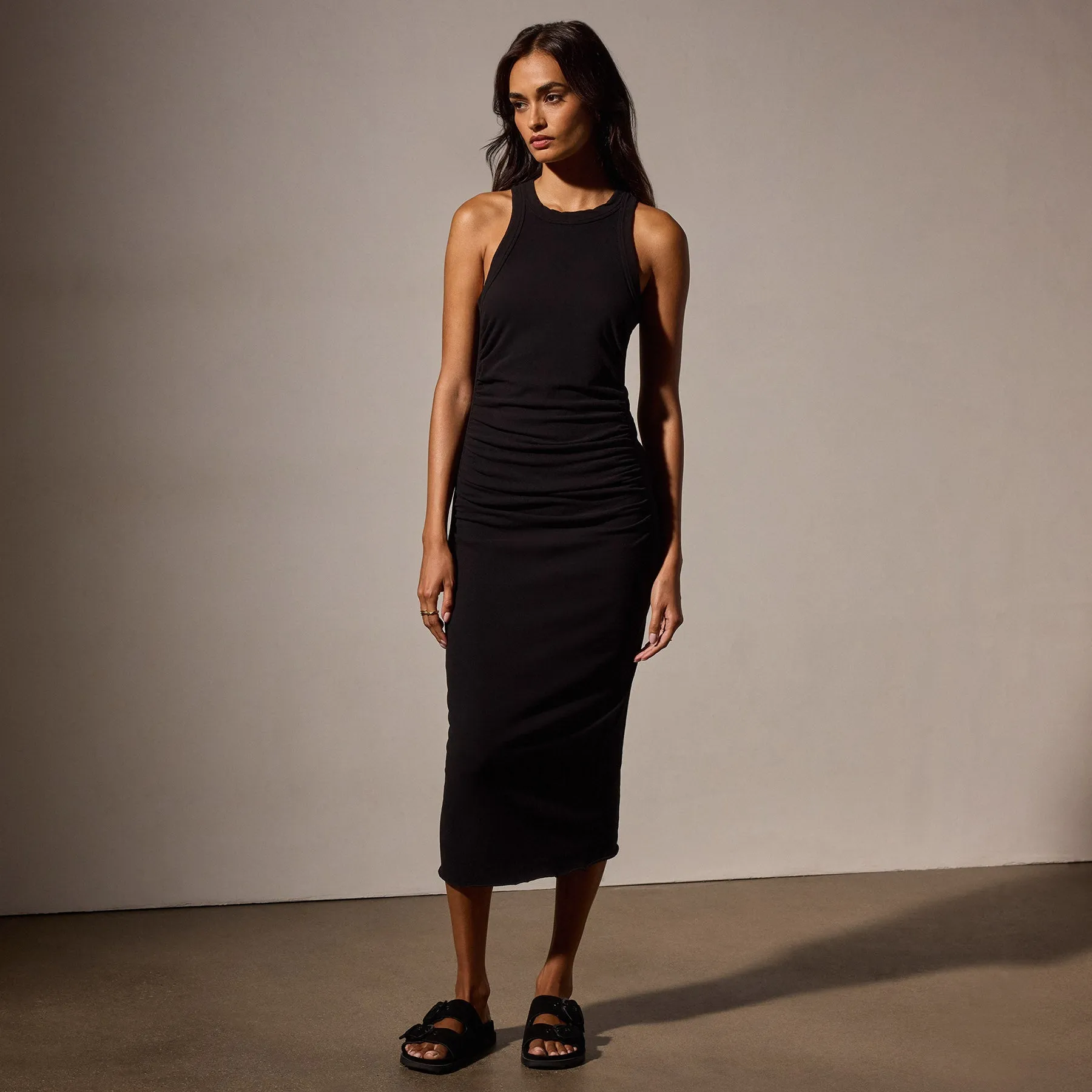 Ruched Cut Away Tank Dress - Black