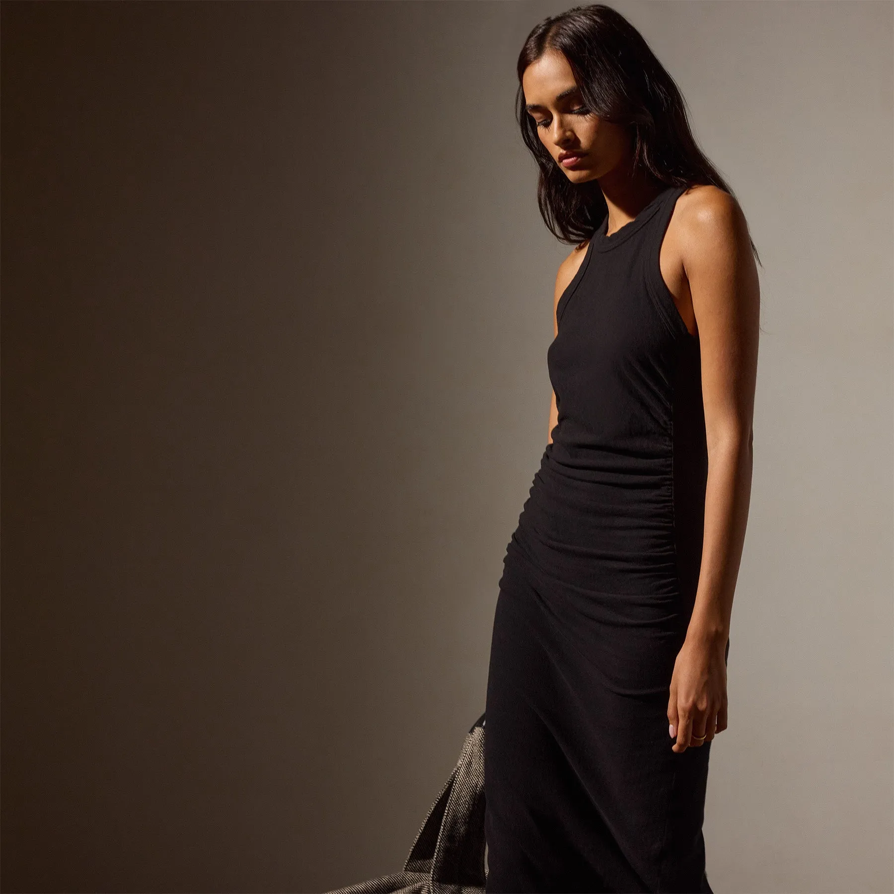 Ruched Cut Away Tank Dress - Black
