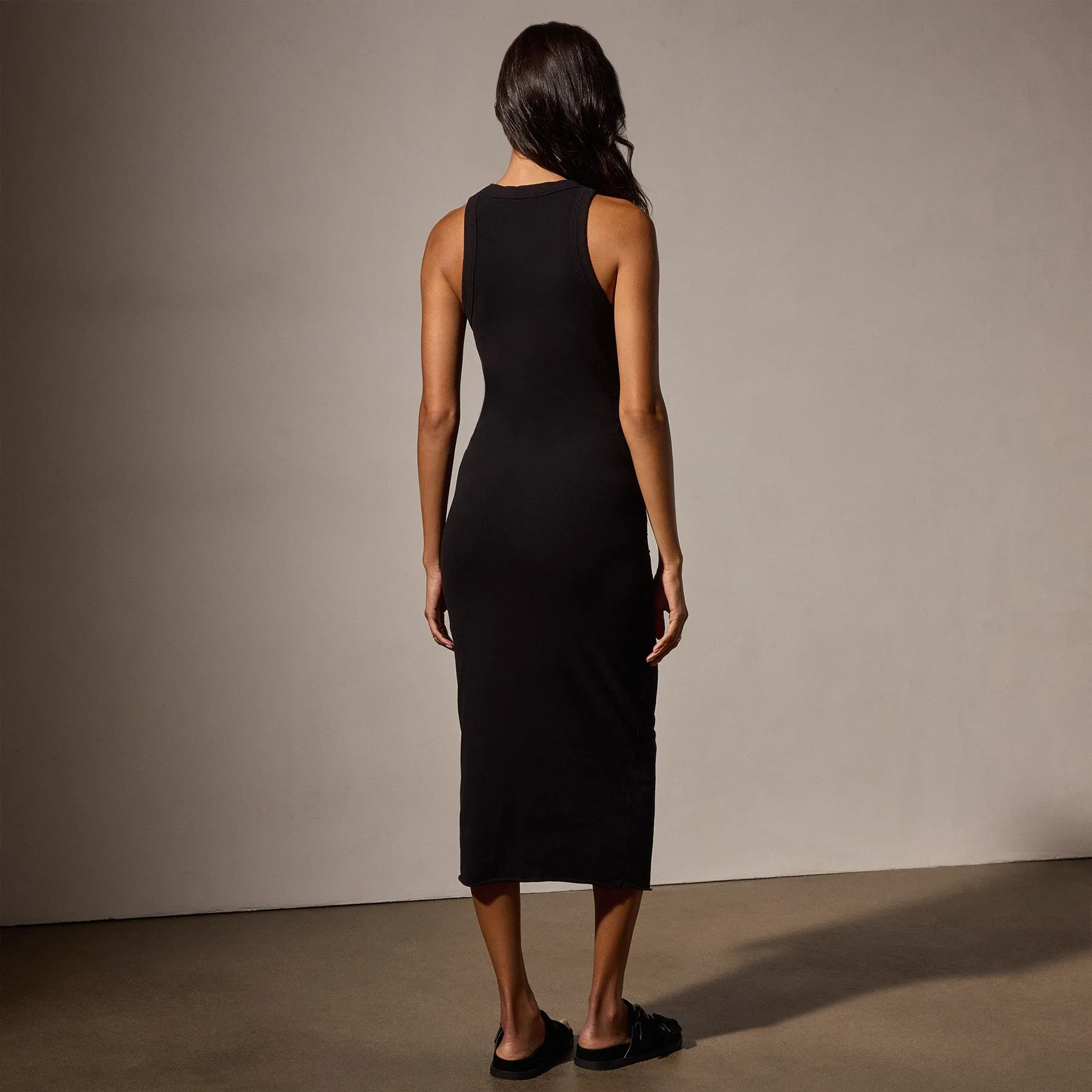 Ruched Cut Away Tank Dress - Black
