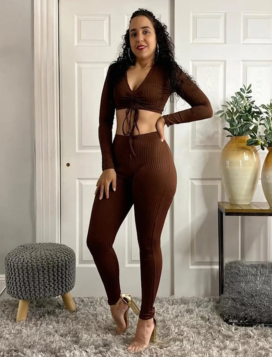 Ruched Front Crop Top And Leggings Matching Set
