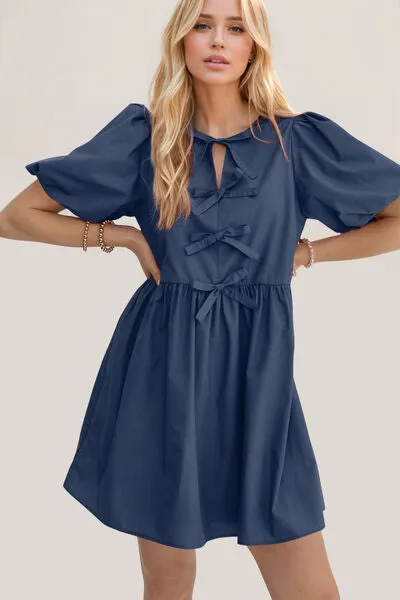 Ruched Puff Sleeve Mini Dress