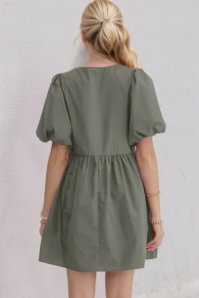Ruched Puff Sleeve Mini Dress