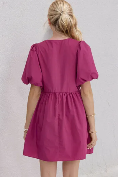 Ruched Puff Sleeve Mini Dress