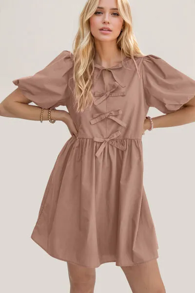 Ruched Puff Sleeve Mini Dress