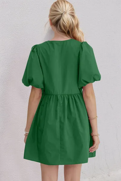 Ruched Puff Sleeve Mini Dress