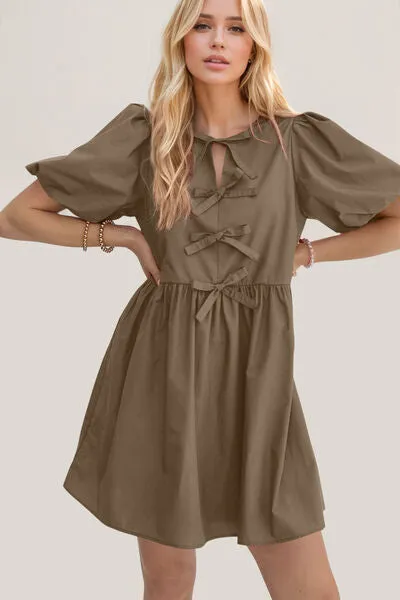 Ruched Puff Sleeve Mini Dress