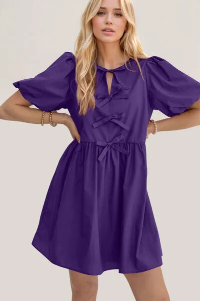 Ruched Puff Sleeve Mini Dress