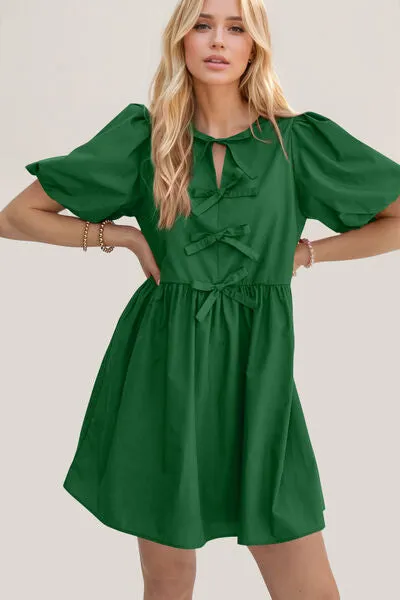 Ruched Puff Sleeve Mini Dress