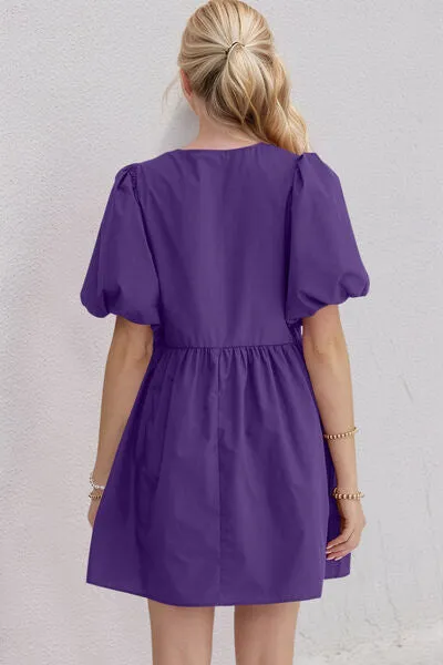 Ruched Puff Sleeve Mini Dress
