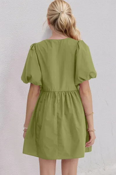 Ruched Puff Sleeve Mini Dress
