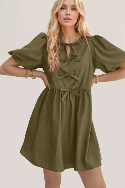 Ruched Puff Sleeve Mini Dress