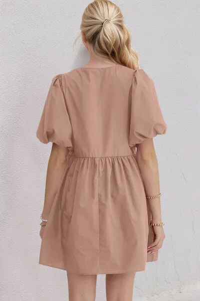 Ruched Puff Sleeve Mini Dress