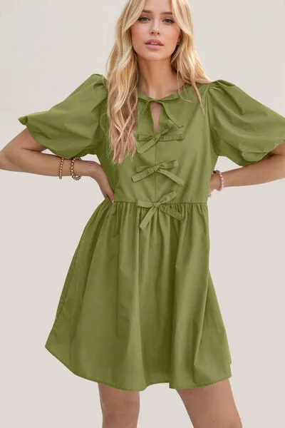 Ruched Puff Sleeve Mini Dress