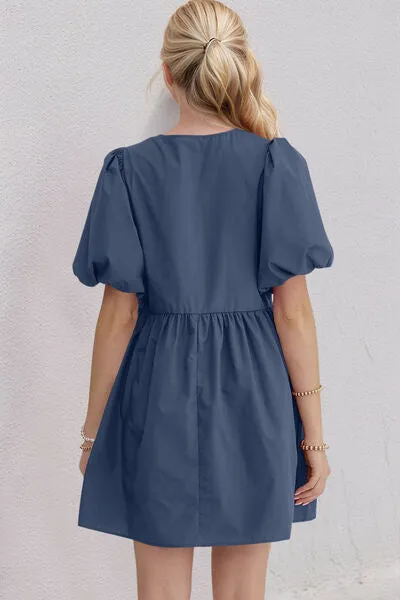 Ruched Puff Sleeve Mini Dress