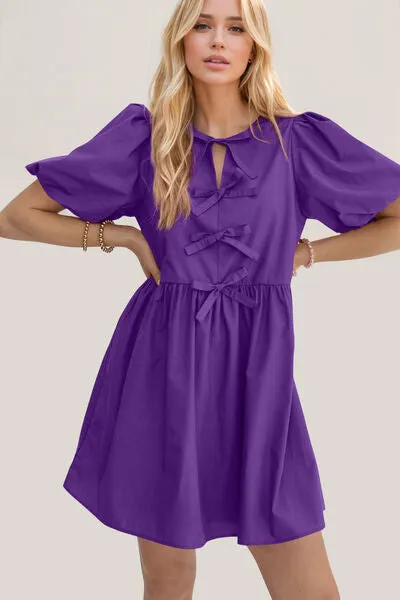 Ruched Puff Sleeve Mini Dress