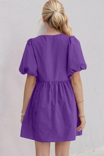 Ruched Puff Sleeve Mini Dress