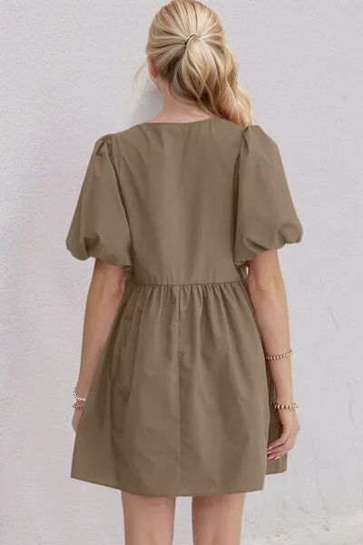 Ruched Puff Sleeve Mini Dress