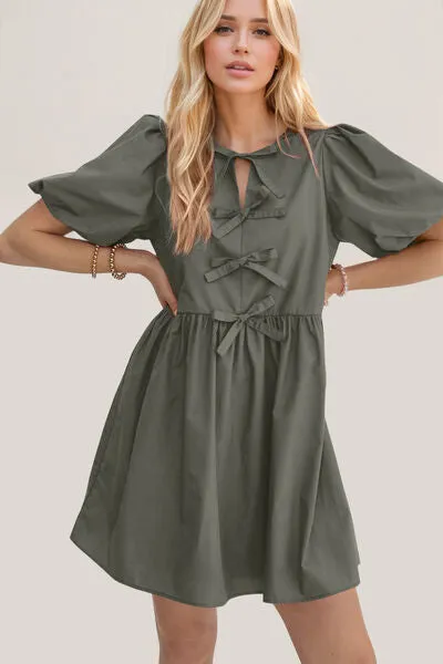 Ruched Puff Sleeve Mini Dress