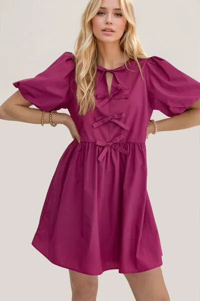 Ruched Puff Sleeve Mini Dress