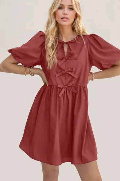 Ruched Puff Sleeve Mini Dress