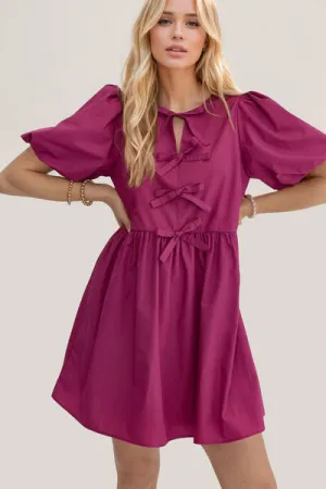 Ruched Puff Sleeve Mini Dress