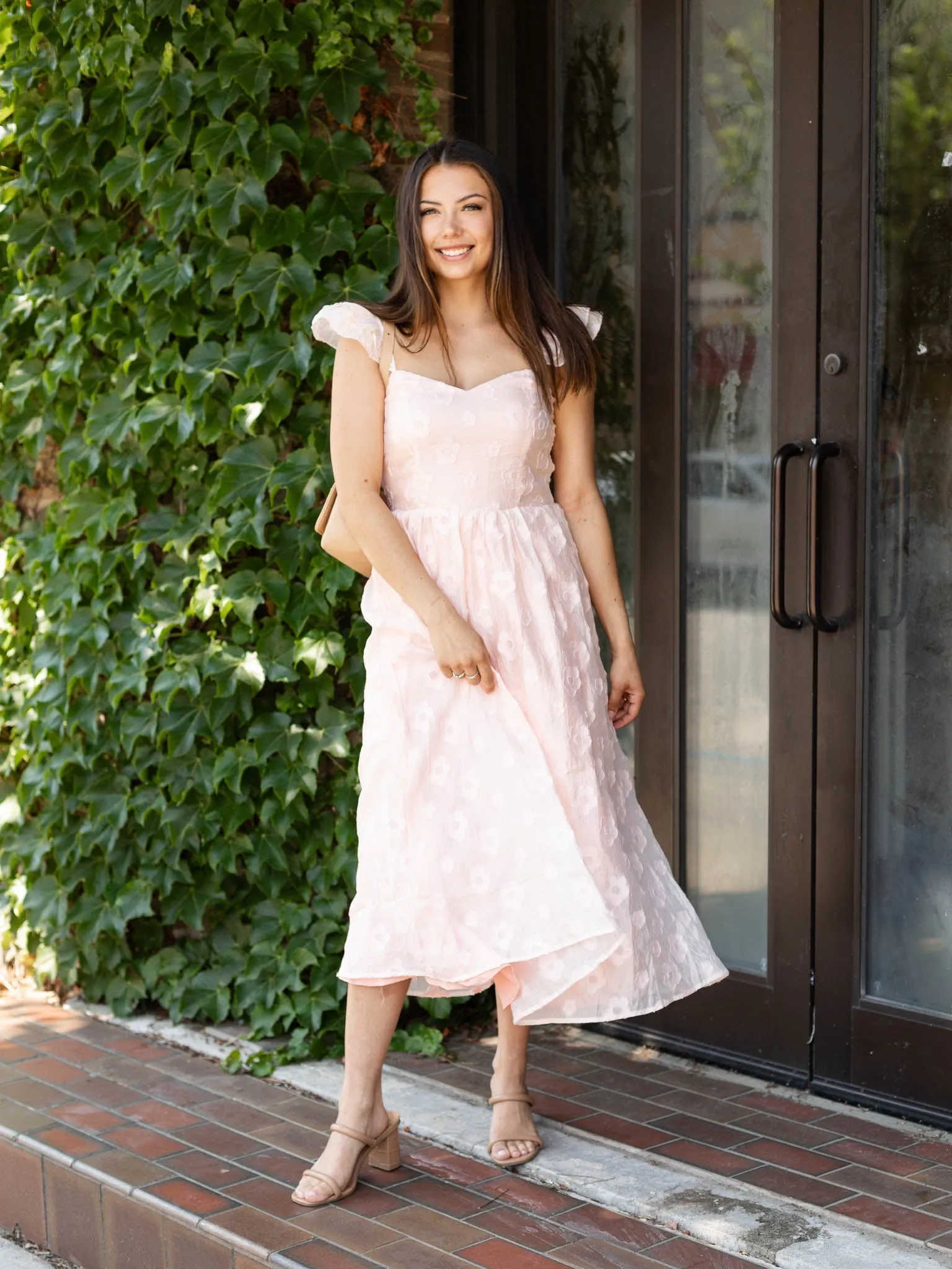 Ruffled Sleeve Floral Midi Dress