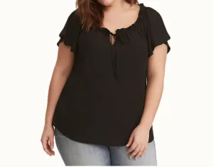 Ruffled V-neck Lace-up Short-sleeved T-shirt