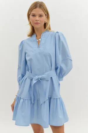 Scallop Trim Mini Dress {Light Blue}