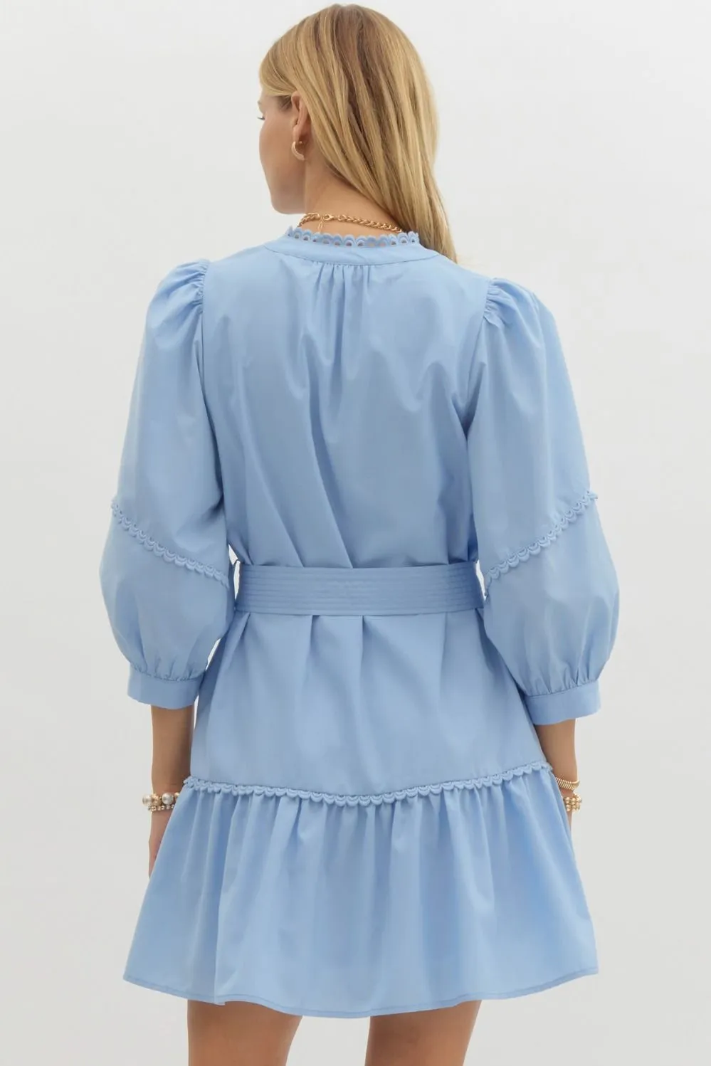 Scallop Trim Mini Dress {Light Blue}