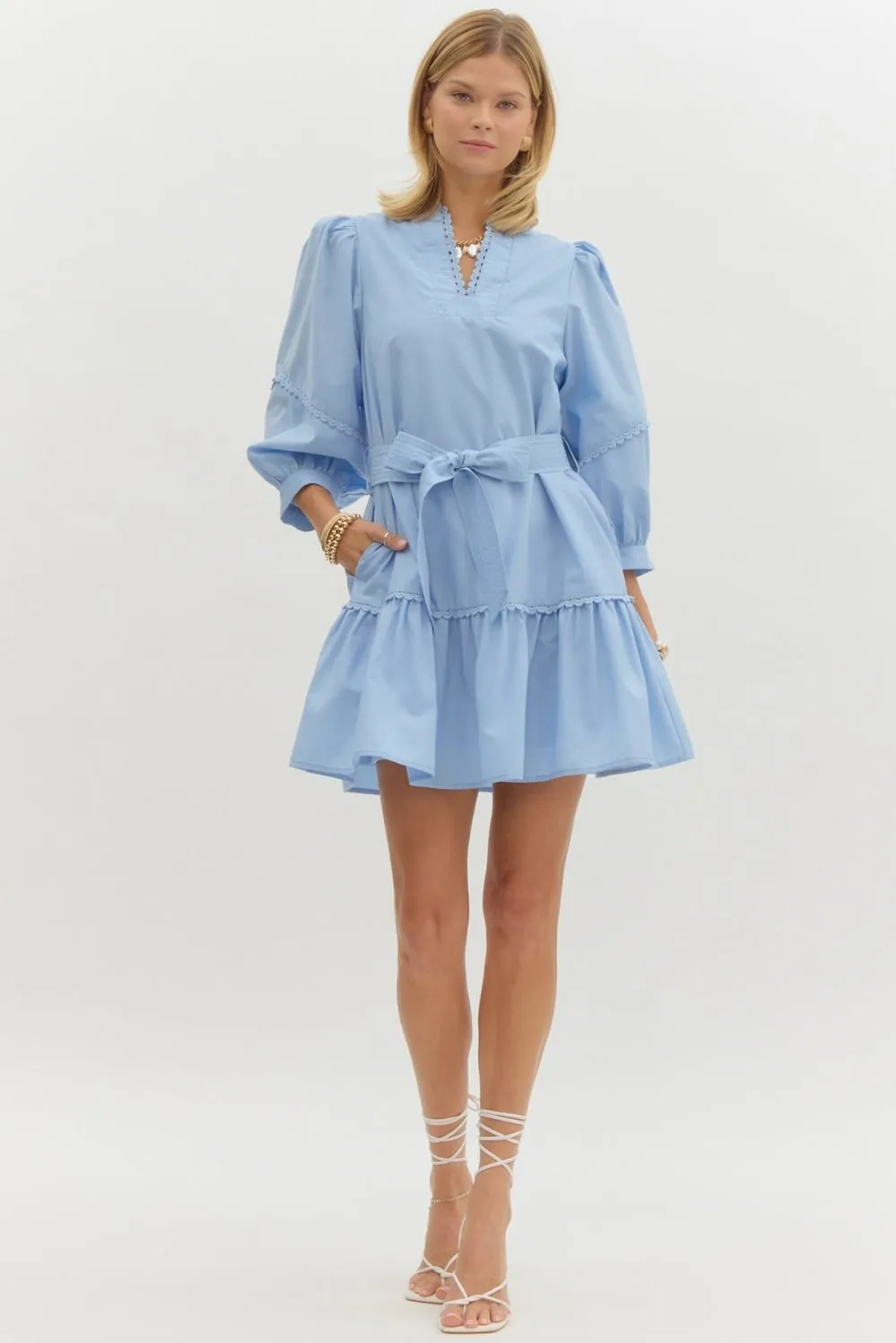 Scallop Trim Mini Dress {Light Blue}