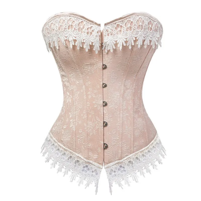 Sexy Women Jacquard Lace Up Boned Overbust Corset Carnival Brocade