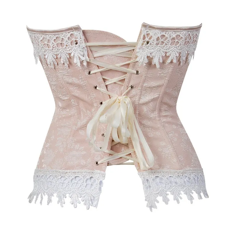 Sexy Women Jacquard Lace Up Boned Overbust Corset Carnival Brocade