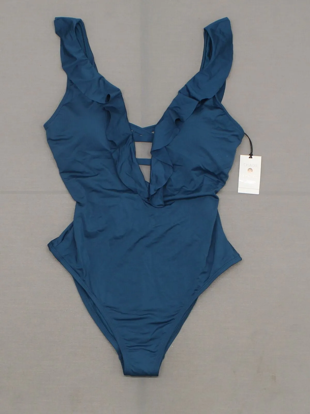 Shade & Shore Women's Swimwear Ruffle Plunge One Piece Swimsuit
