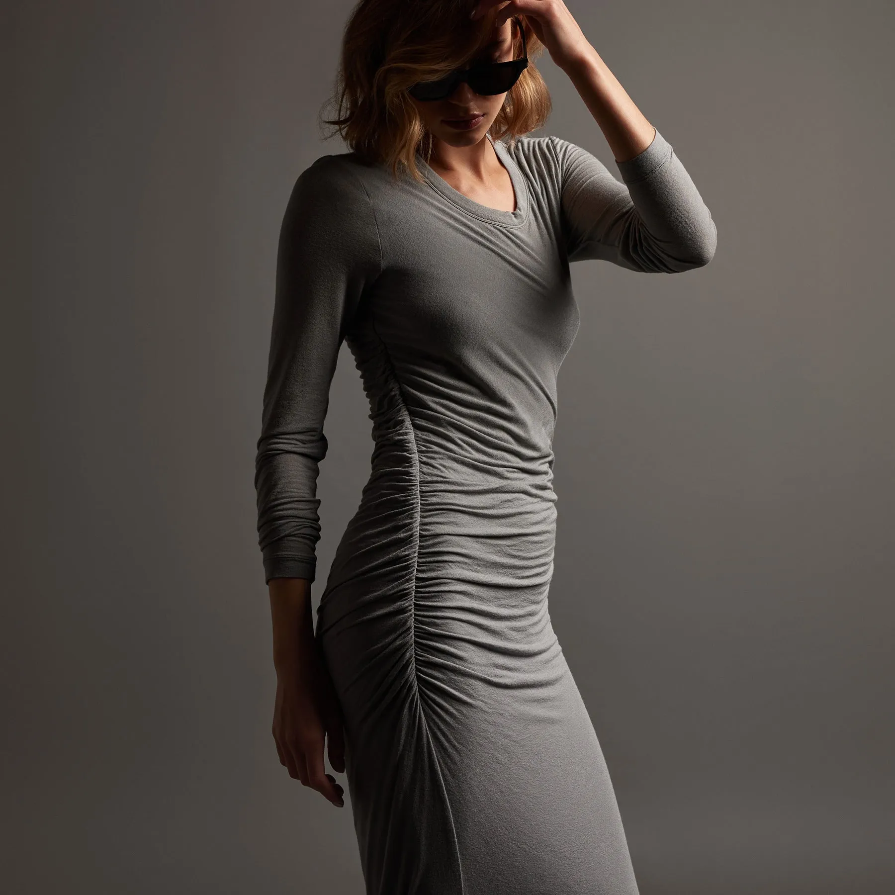 Shoreline Ruched Dress - Silver Grey