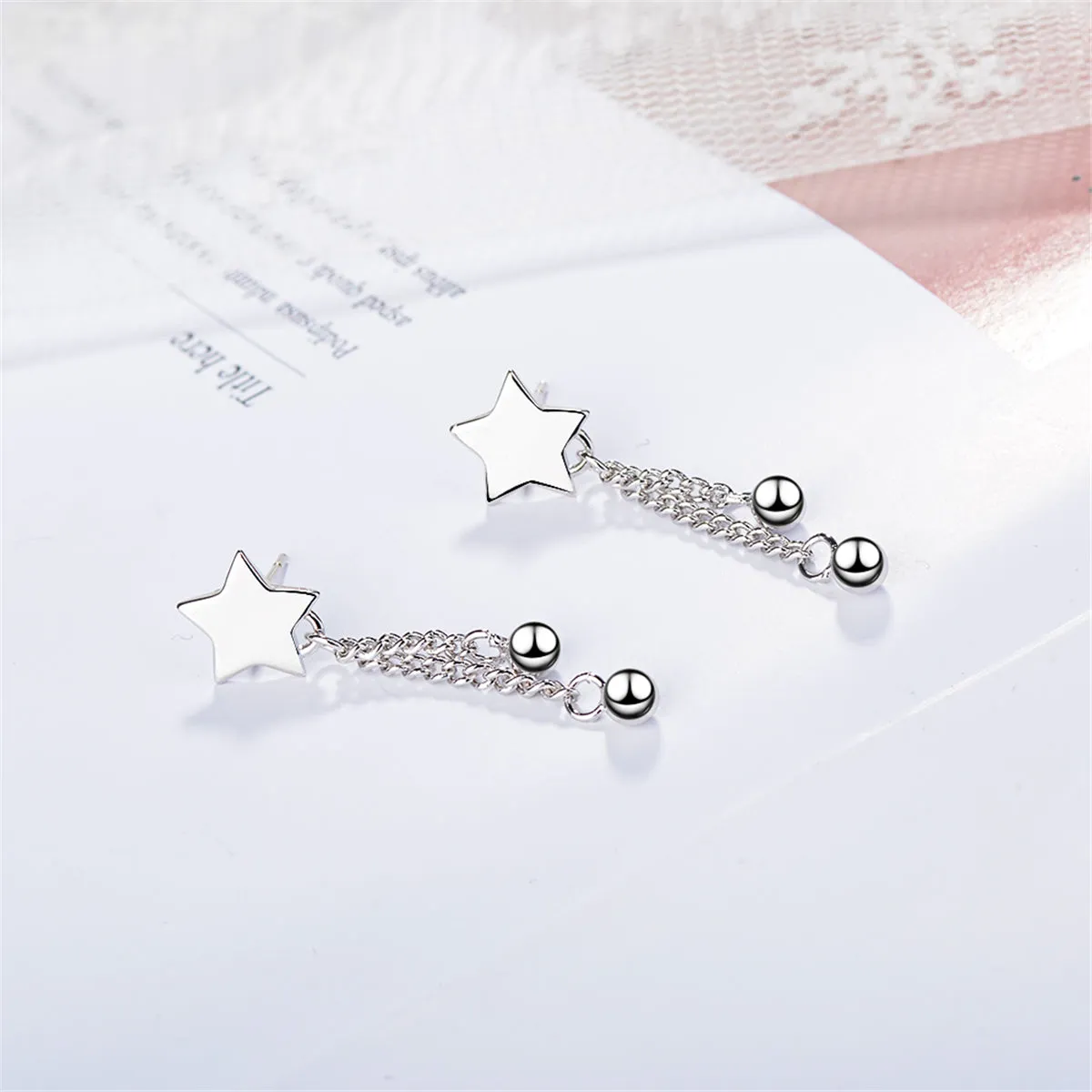 Silver-Plated Star & Bead Tassel Drop Earrings