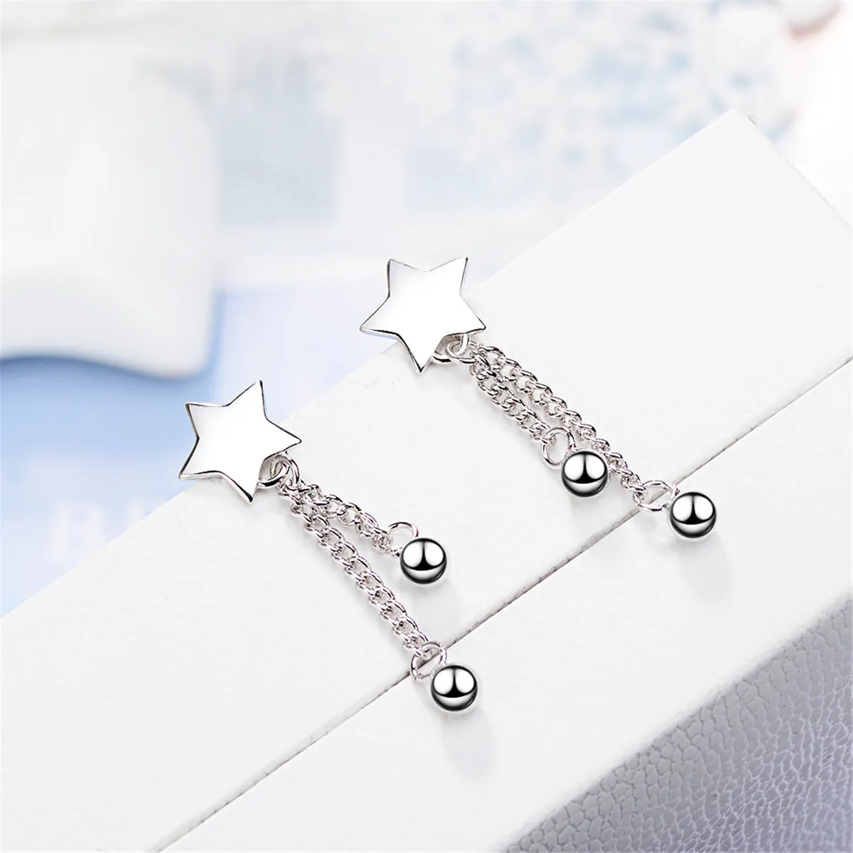 Silver-Plated Star & Bead Tassel Drop Earrings