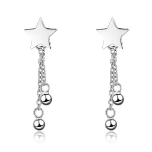 Silver-Plated Star & Bead Tassel Drop Earrings