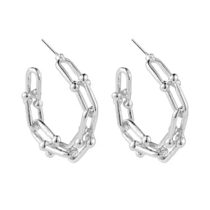Silver-Plated Studded Paperclip Hoop Earrings