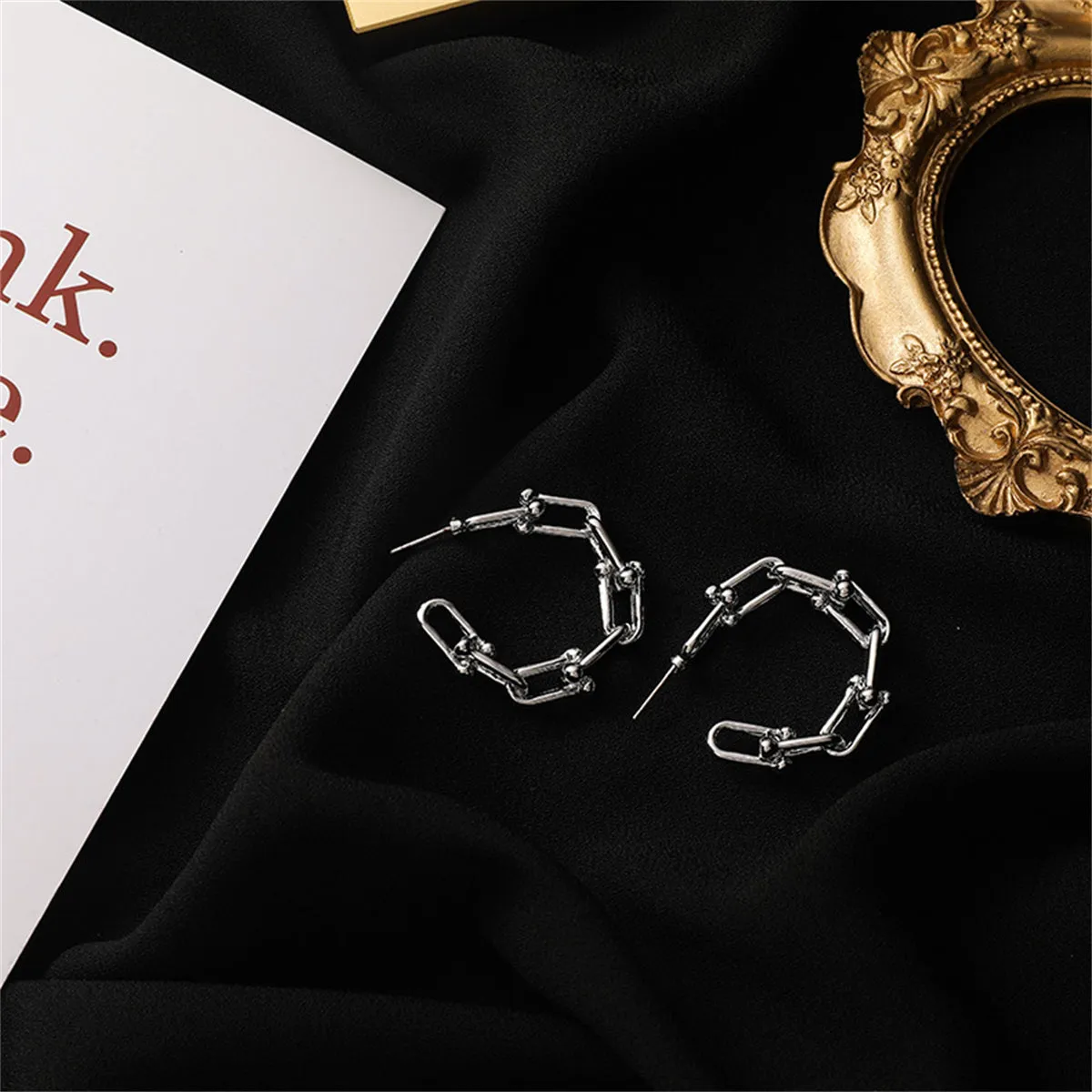 Silver-Plated Studded Paperclip Hoop Earrings