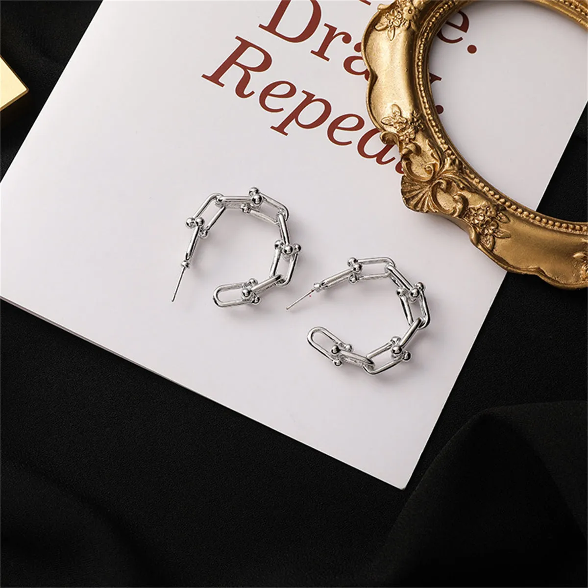 Silver-Plated Studded Paperclip Hoop Earrings