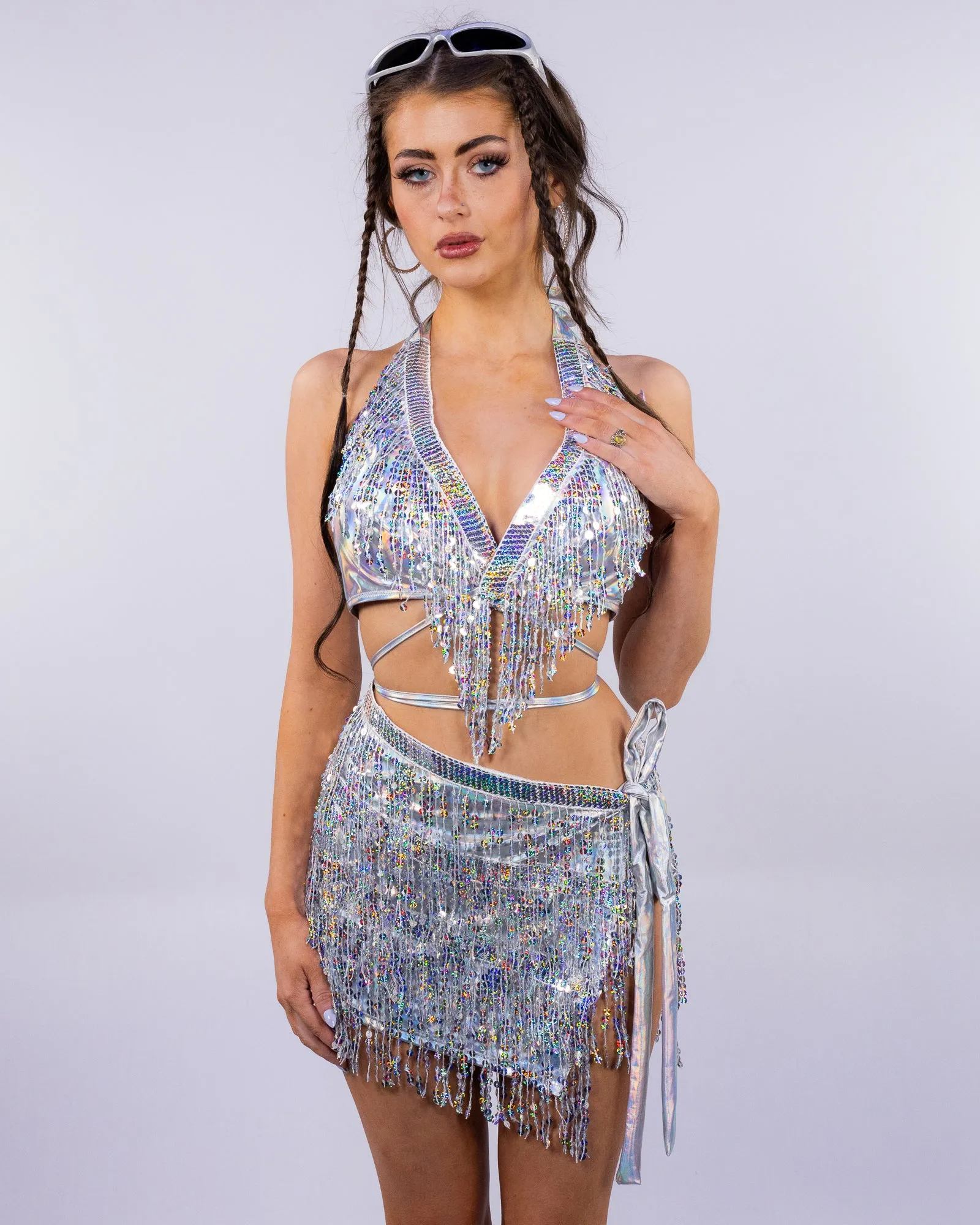 Silver Sunset Fringe Women's 3pc Skirt Set
