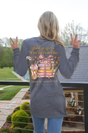 Simply Southern Long Sleeve Books T-Shirt for Women in Charcoal Heather | LS-BOOKS-CHARCOALHTHR