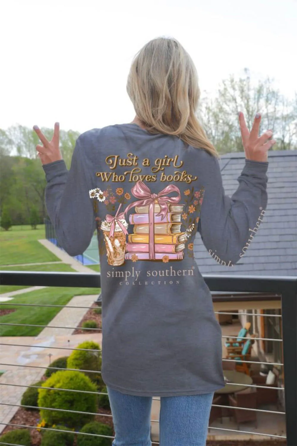 Simply Southern Long Sleeve Books T-Shirt for Women in Charcoal Heather | LS-BOOKS-CHARCOALHTHR