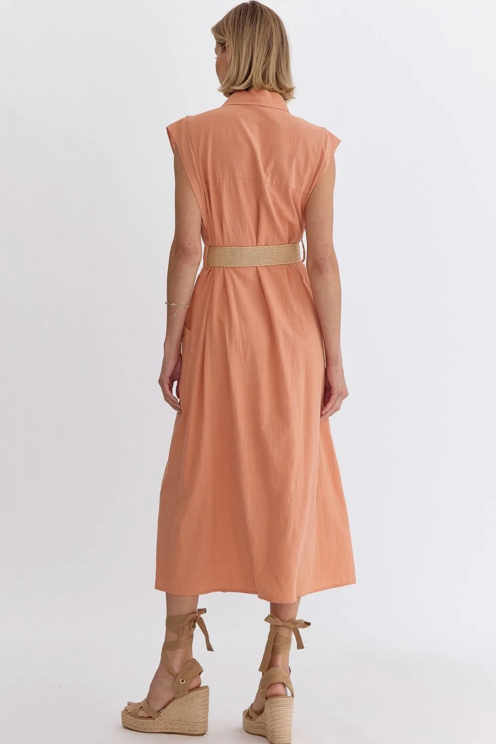 Sleeveless Belted Midi Dress {Clay}