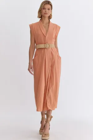 Sleeveless Belted Midi Dress {Clay}