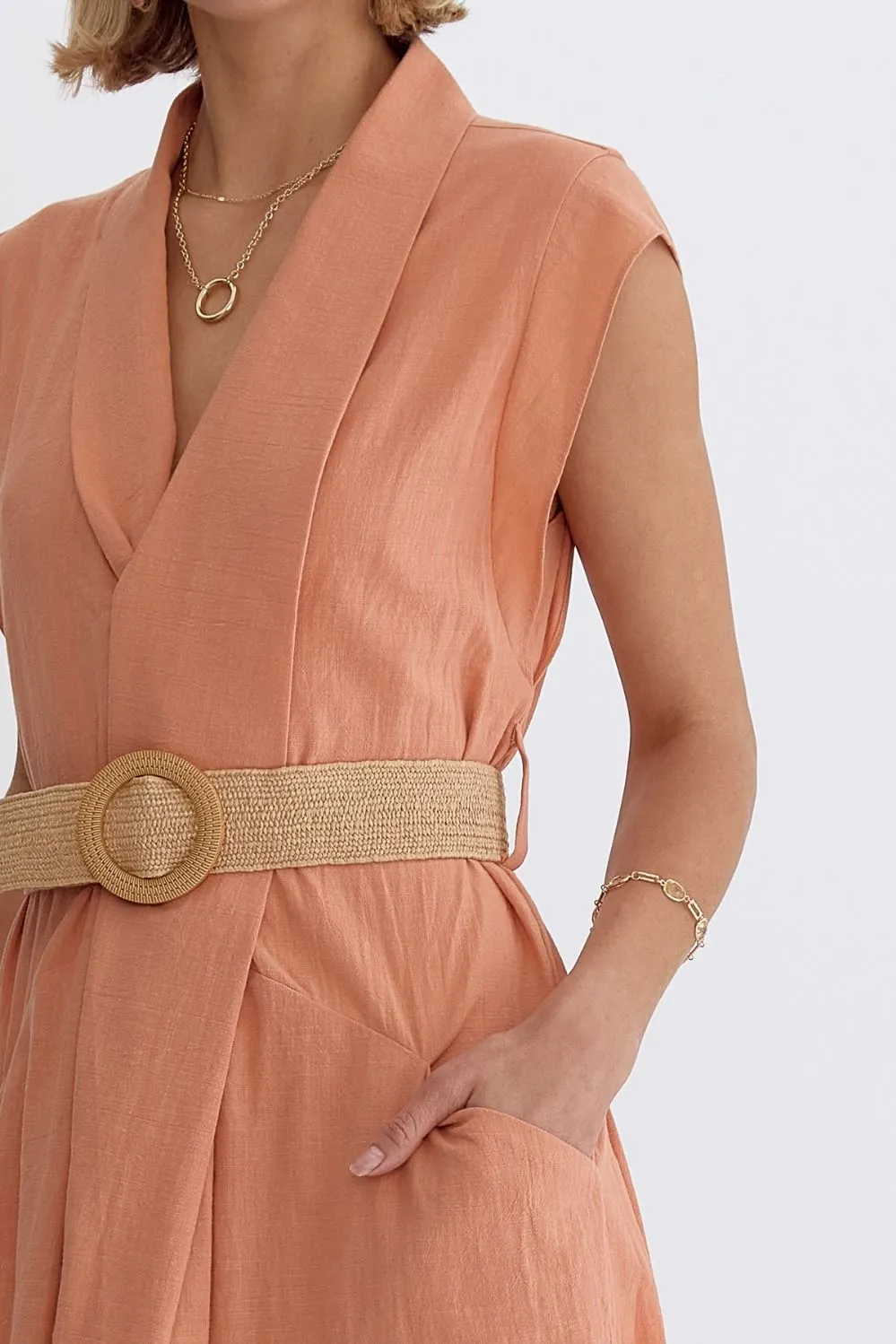 Sleeveless Belted Midi Dress {Clay}