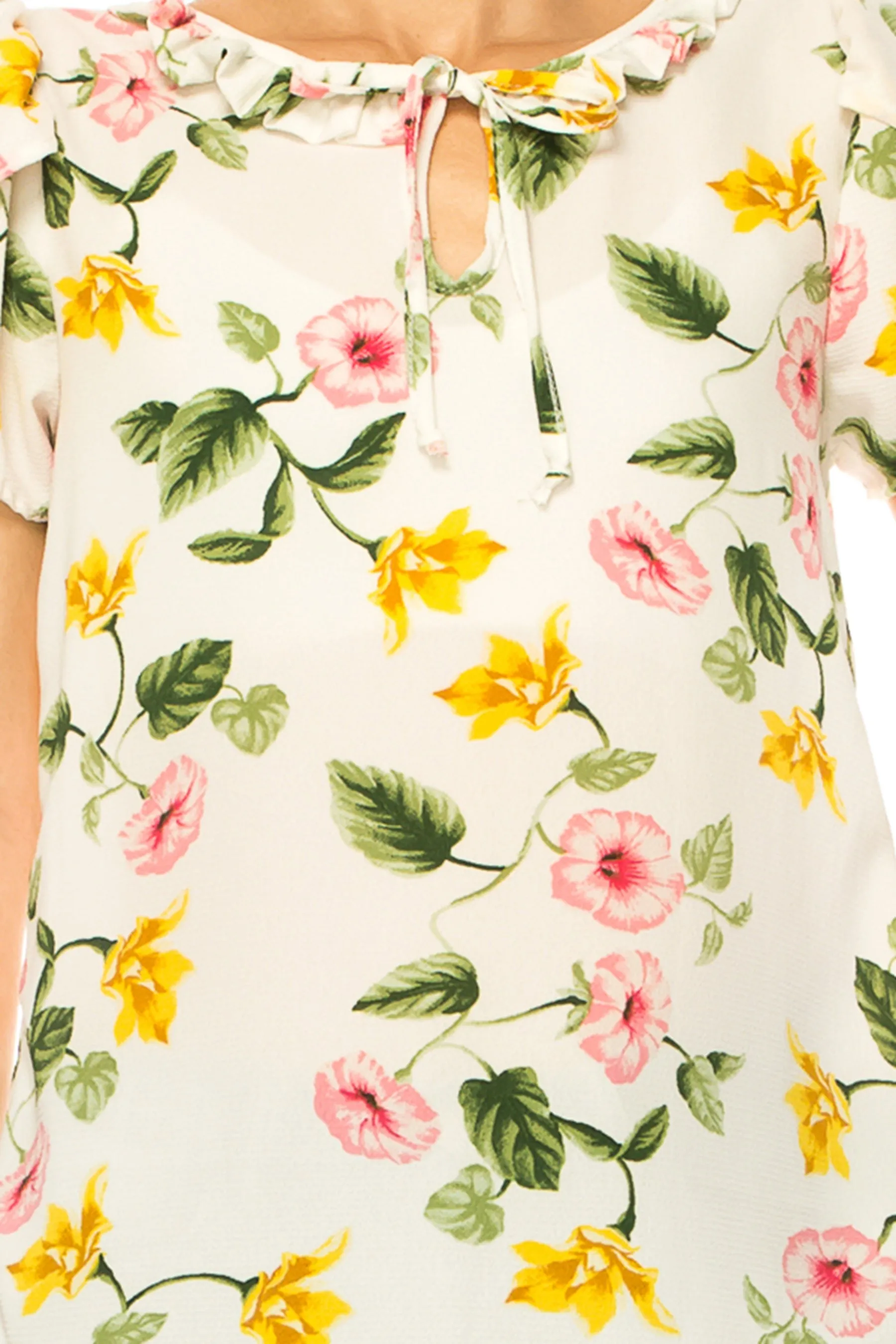 Solid Overlapping Short Sleeve Top with Front Keyhole B82901 $9.50